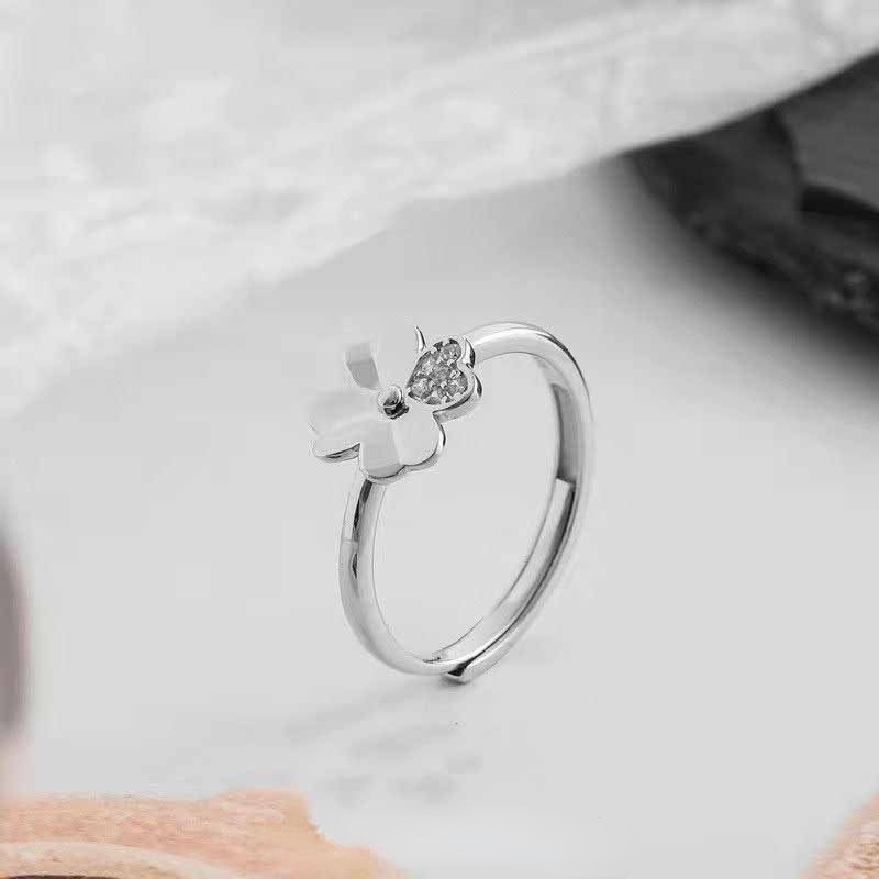Nhẫn nữ thời trang đơn giản Nhẫn cỏ ba lá may mắn Nhẫn cá tính Nhẫn mở
