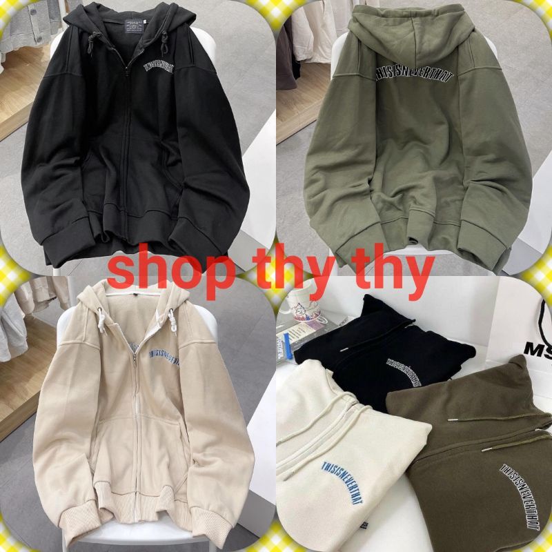 Áo khoác hoodie neverthat dây kéo nỉ bông form rộng unisex nam nữ nón to 2 lớp trùm đầu,ulzzang có video ảnh thật