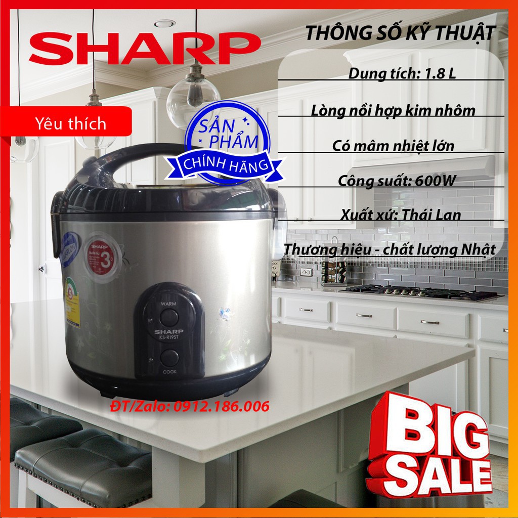 Nồi cơm điện SHARP KS-R19ST 1.8 Lít Thái Lan