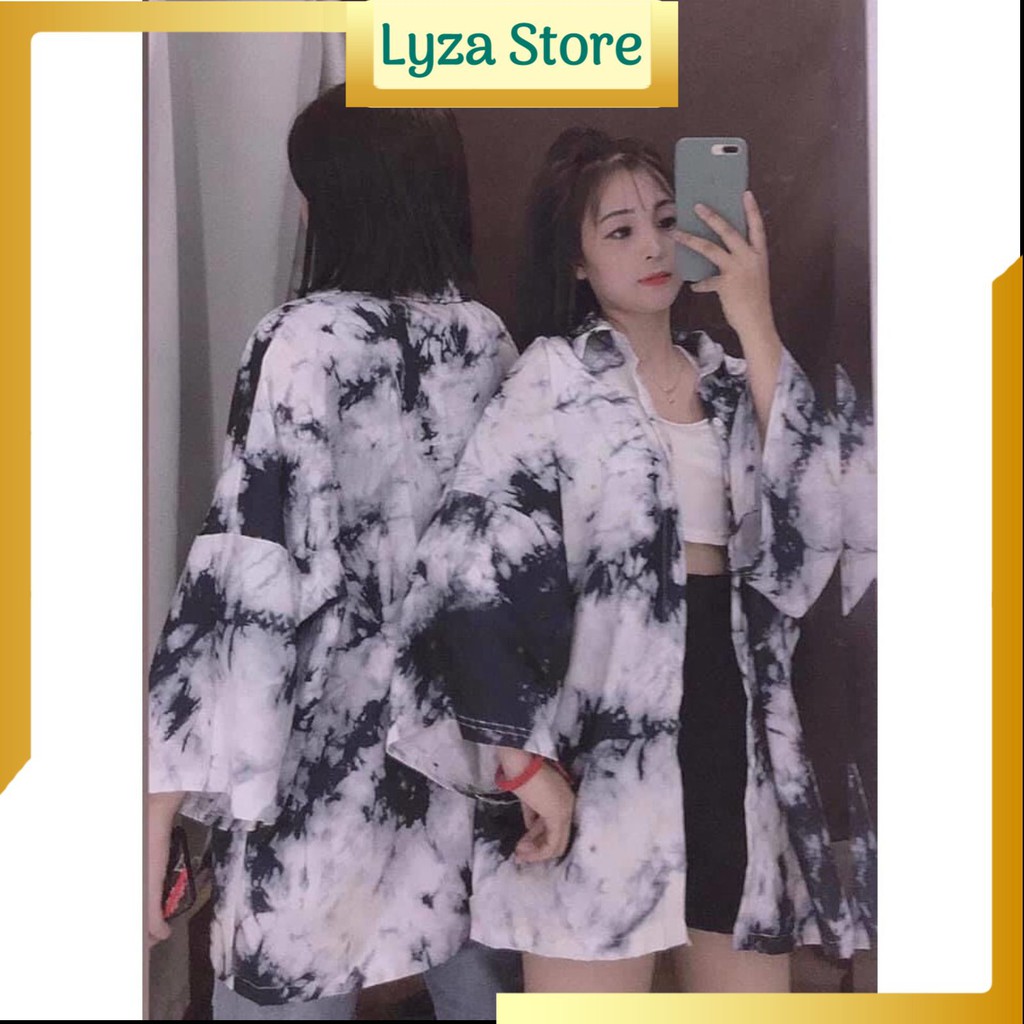 Áo sơ mi loang nam nữ cộc tay có túi form rộng - Lyza Store