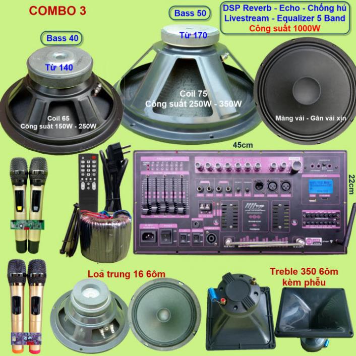 Mạch loa kéo 3 loa công suất thực 1000W DSP Reverb Echo Livestream có chống hú - Equalizer 5 Band kèm 4 tay micro