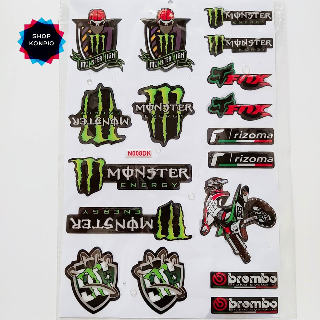 Bộ Tem Sticker Monster Brembo Rizoma Cao Cấp Dán Xe Máy, Ô Tô, Mũ Bảo Hiểm, Chống Thấm Nước, Chống Bay Màu