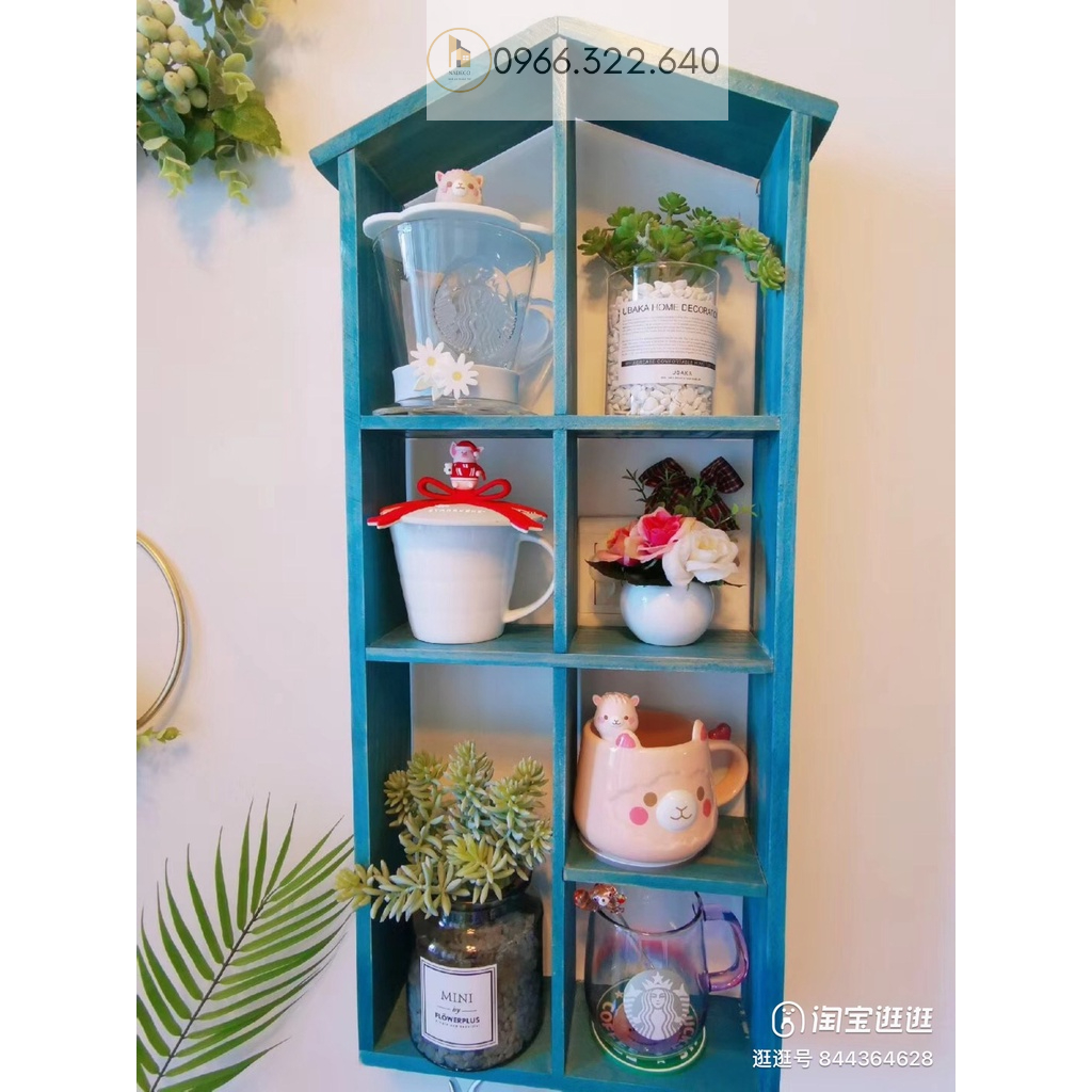 Kệ trang trí treo tường hình ngôi nhà vintage gỗ MDF chống ẩm cao cấp đầy đủ phụ kiện dễ dàng lắp ráp NADECOR