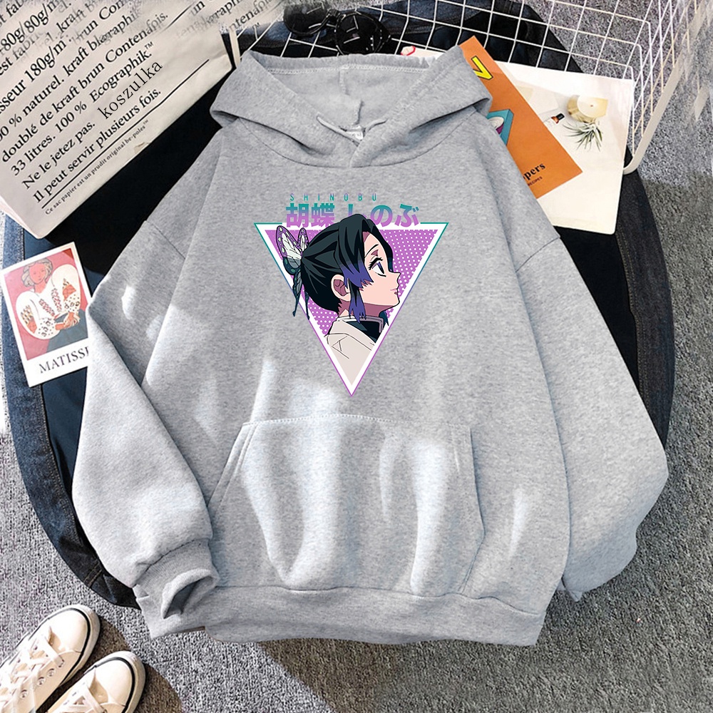 Áo Hoodie Mùa Đông In Hình Nhân Vật Anime Demon Slayer Shinobu Dễ Thương Phong Cách Harajuku Cho Nữ