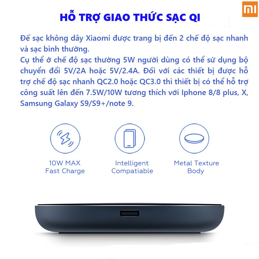 [Bản Quốc Tế] Đế Sạc Không Dây Xiaomi Mi Wireless Charging Pad Chuẩn Qi Sạc Nhanh 10W Max - Hàng Chính Hãng