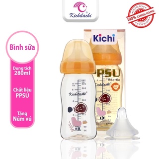 Bình sữa cổ rộng ppsu kichilachi kichi 260ml - tặng 1 núm ty