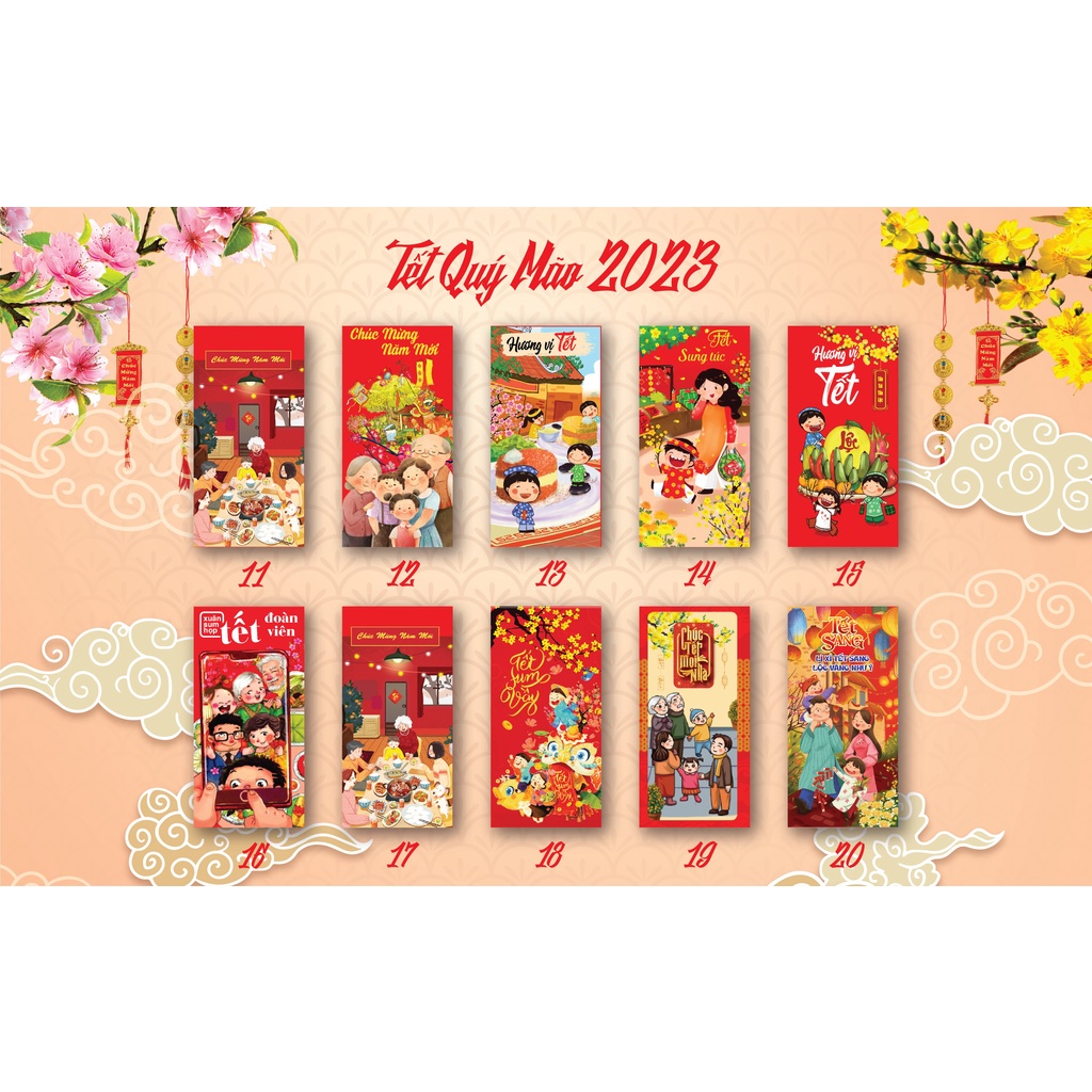 Combo 30 bao lì xì siêu dễ thương Tết Quý Mão