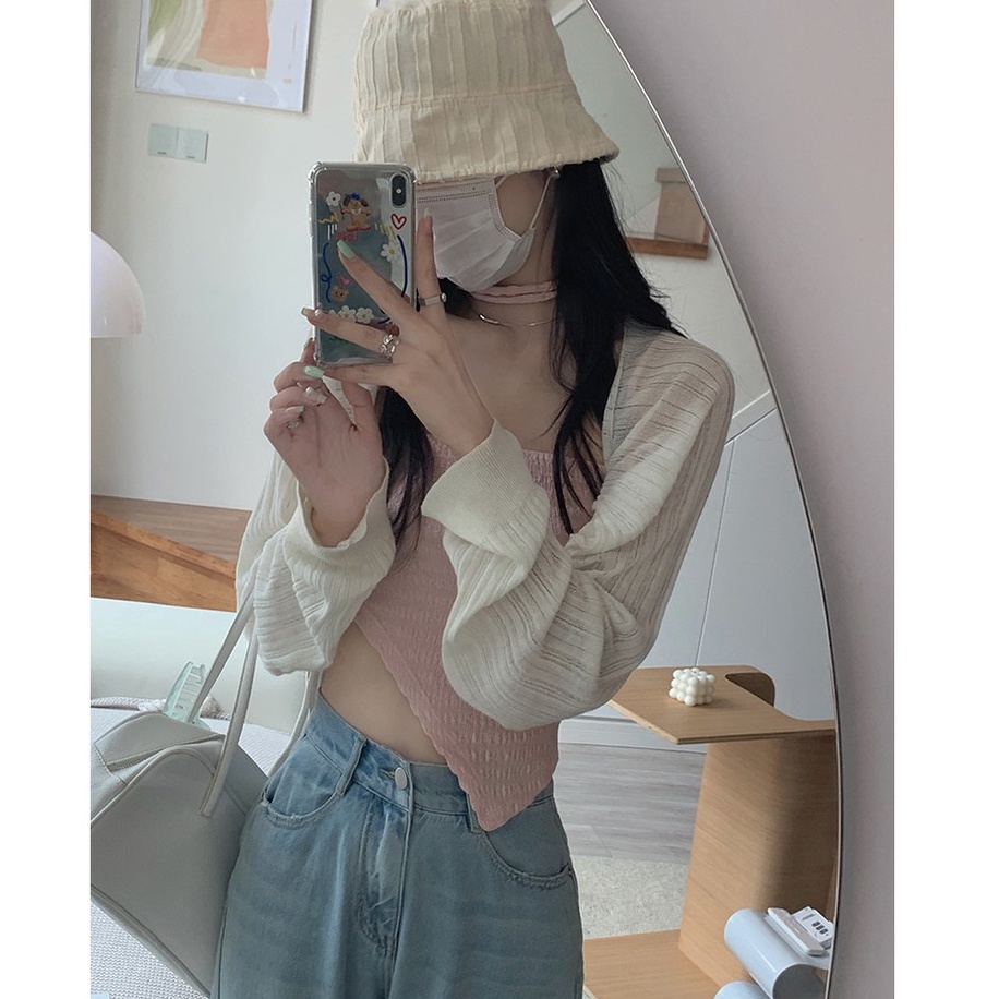 Cocory vn  Áo hai dây/áo khoác cardigan tay dài dễ phối đồ thời trang mùa hè cho nữ