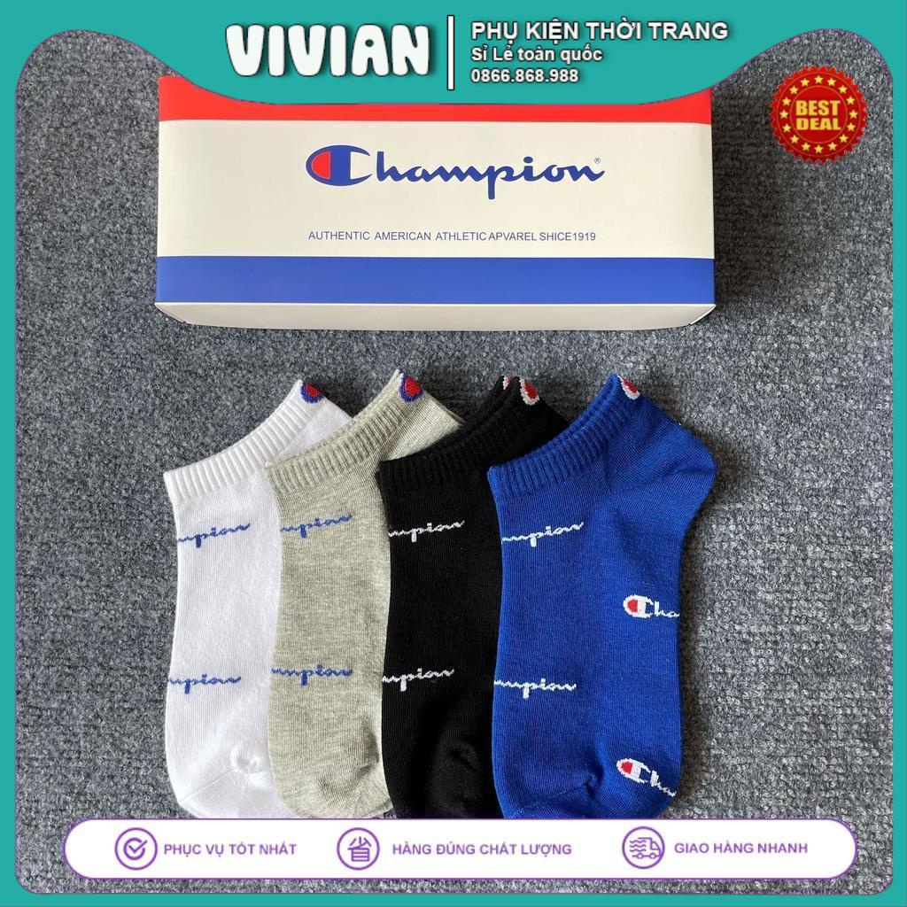 Vớ Ngắn Cổ Chapion 🎁HỘP 4 ĐÔI🎁 Tất Ngắn Cổ vô địch mùa xuân và mùa hè, dệt kim cao cấp, Quà Tặng Đóng Hộp