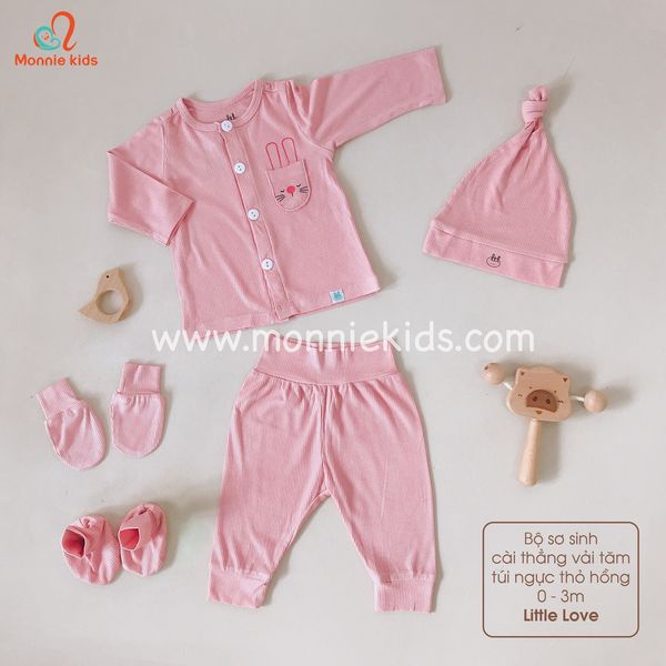 Bộ cài thẳng Lil Little Love chất liệu vải tăm túi ngực 0-3/3-6M - Monnie Kids