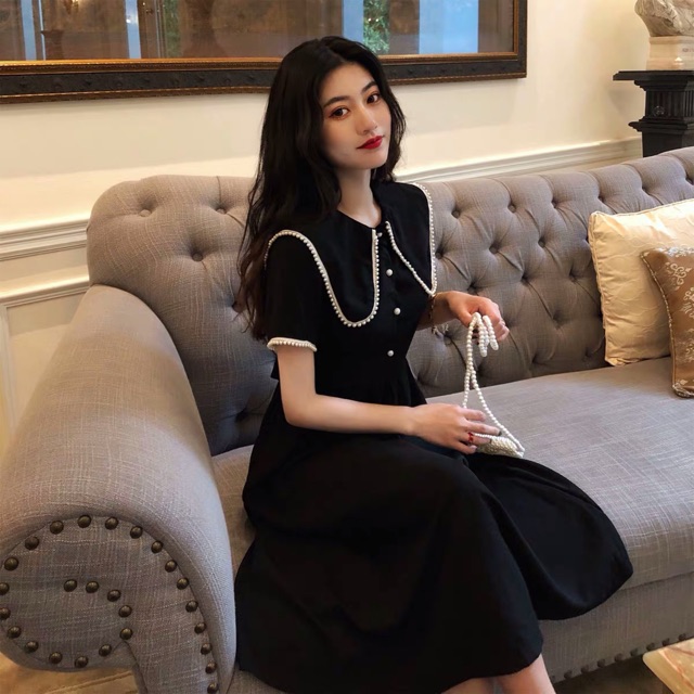 [Mã WAMT1505 giảm 10K đơn 0K] {Order bigsize,M-4Xl}Váy tiểu thư cổ đính hạt sang trọng