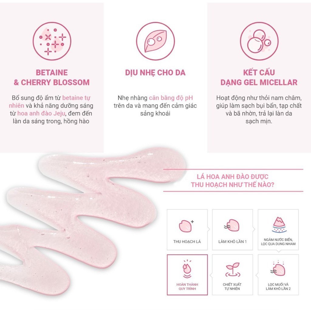 Sữa rửa mặt dưỡng sáng da hoa anh đào JEJU CHERRY BLOSSOM JAM CLEANSER chính hãng