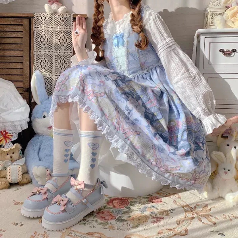 YASAS0002-Giày lolita Gururu mũi tròn Cat tea party gắn nơ