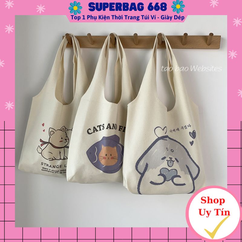 Túi xách nữ đeo chéo vải canvas liền thân in hoạ tiết ngộ nghĩnh Superbag668 282