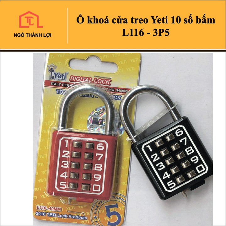 Ổ khoá cửa treo Yeti 10 số bấm L116 3P5 - Khóa số