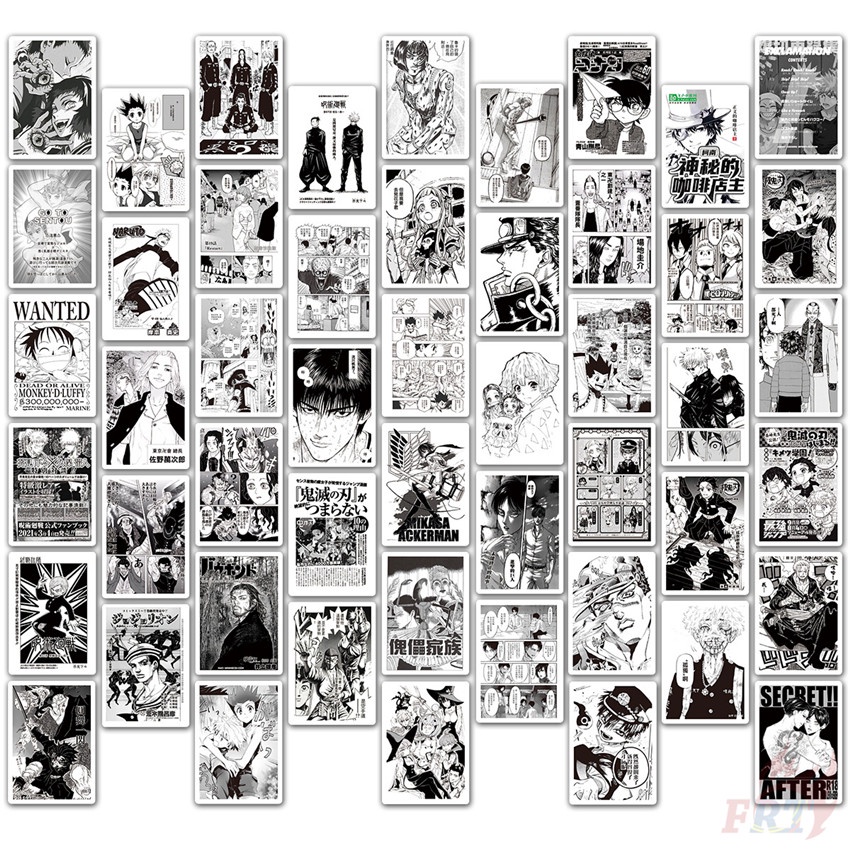 ❉ Shōnen Manga Series 04 Classical Black &amp; White Mixed Magazine Mini Poster Stickers ❉ 50Pcs/Set Classical Anime Cartoon DIY Fashion Mixed Waterproof Doodle Decals Stickers