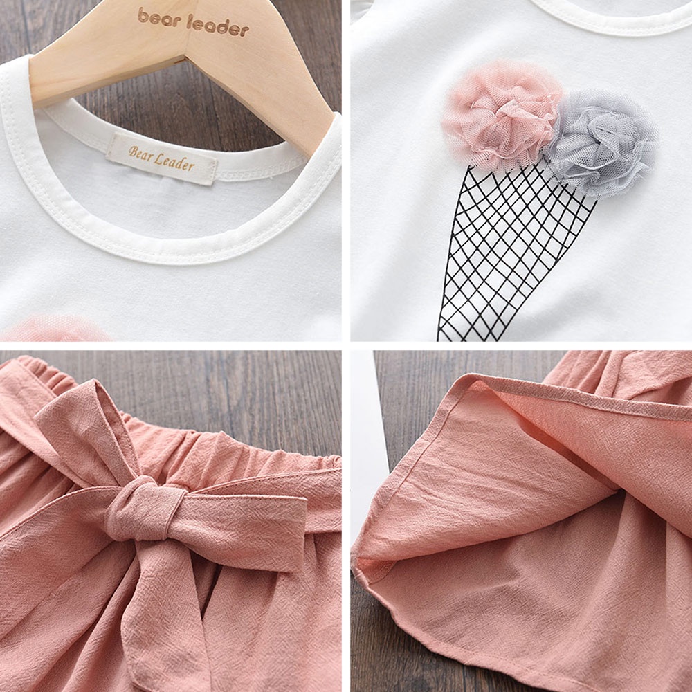 Set Bear Leader áo thun họa tiết cây kem + chân váy dễ thương thời trang mùa hè cho bé gái