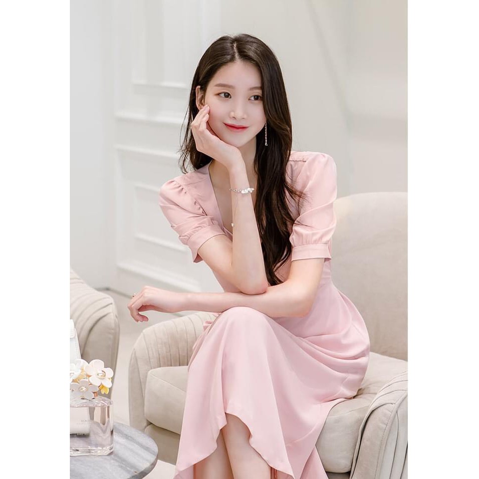 Váy Đầm Công Sở Cổ Vuông Cột Nơ Sau- Form Dài Chất Lụa Chéo Thái Sang Trọng – Thanh Lịch