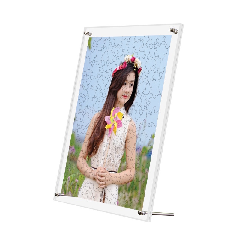 Tranh ghép in hình theo yêu cầu khung trong suốt để bàn kích thước 20x25 cm, 150 mảnh nhiều chủ đề
