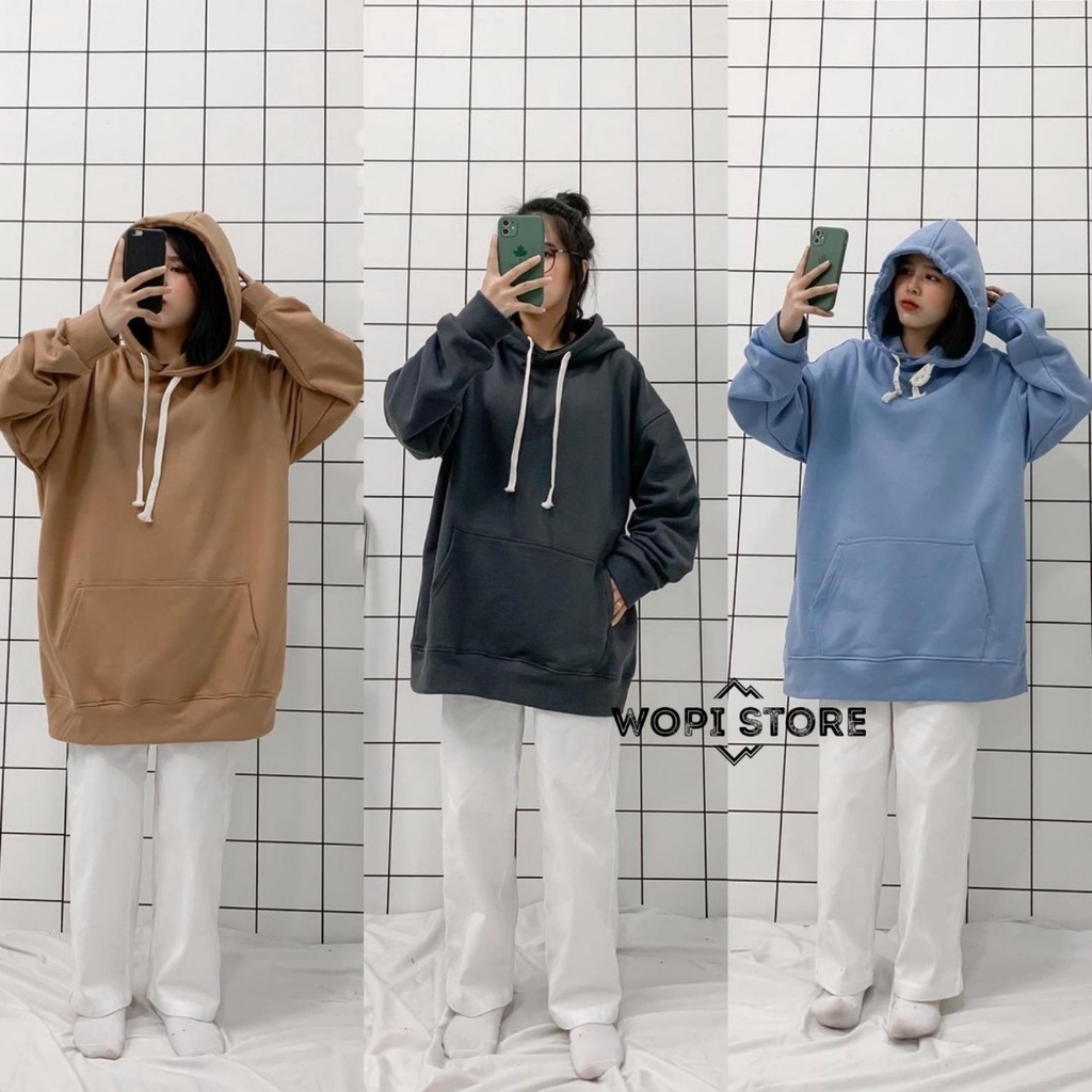 Áo Hoodie Basic Trơn SS2021 Form Rộng Vải Nỉ Cotton Lót Bông Ulzzang Unisex