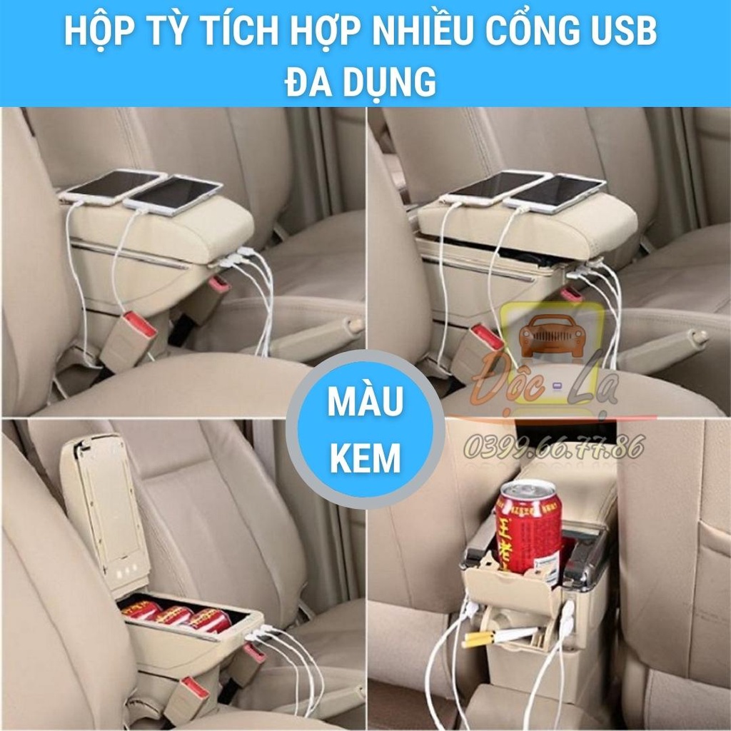 Hộp tỳ tay ô tô dùng chung cho mọi loại xe 2 màu đen - kem - Bảo hành 12 tháng
