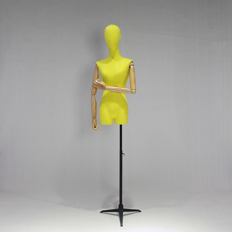 Manocanh Vải Nhung Tay Gỗ Thật Xoay Eo 60°, Manocanh Thiết Kế