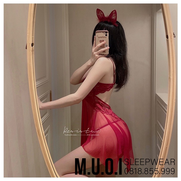 Váy ngủ sexy Quảng Châu[FREESHIP]-Sx 64 Váy ngủ xuyên thấu cup ngang tôn dáng ngực QCCC Muối Sleepwear-sẵn