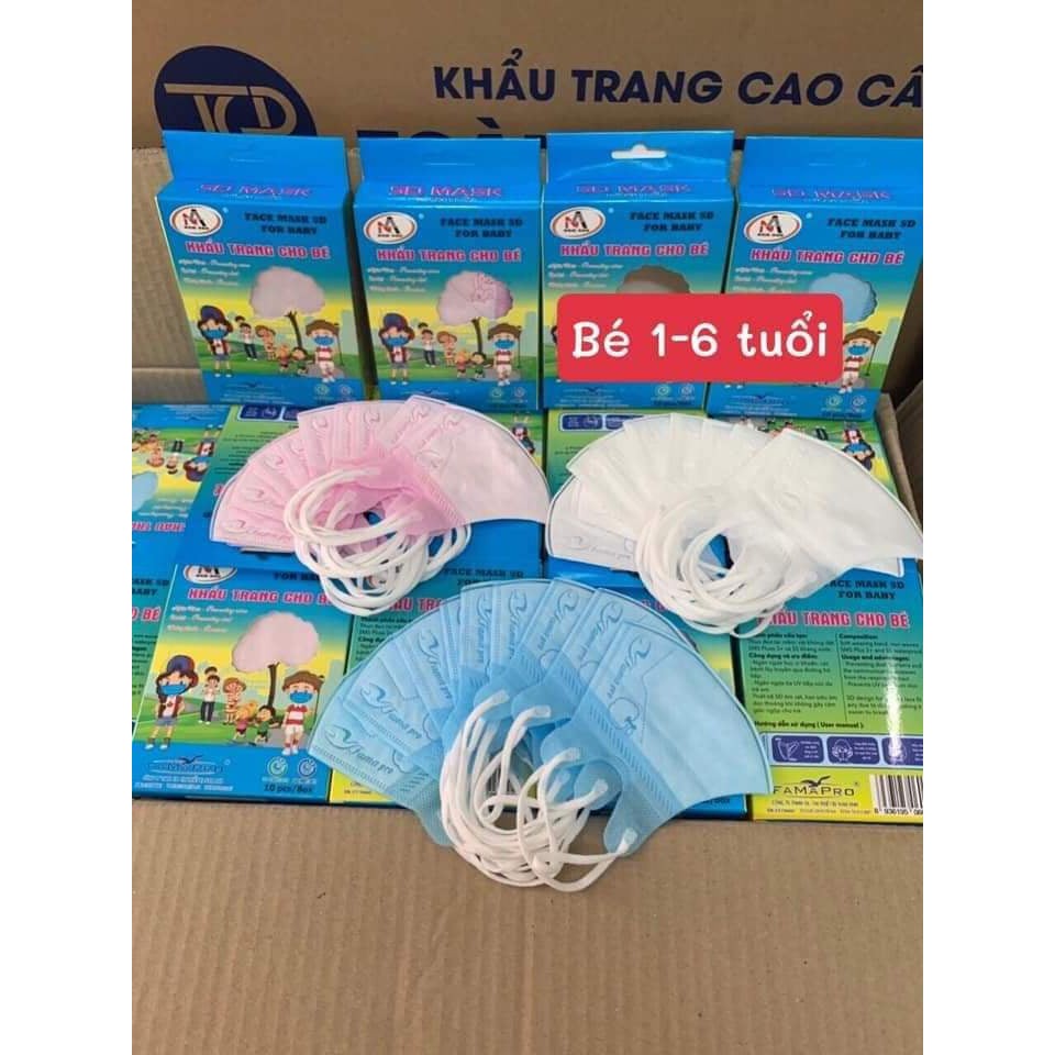 [[Chính Hãng}}-Khẩu trang cho bé,trẻ em 5d,3d kid mask NAM ANH hộp 10 cái Famapro