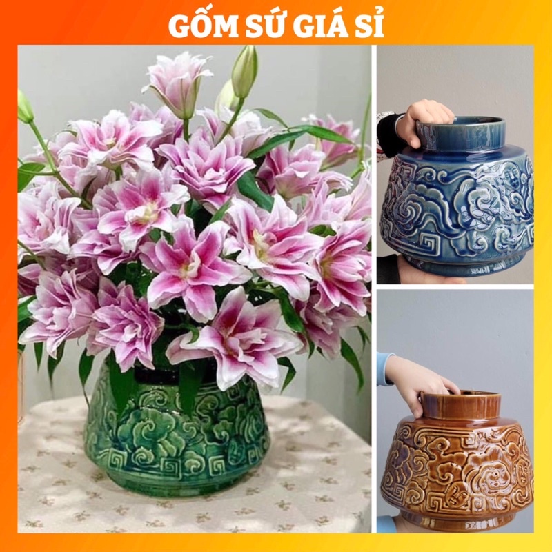 Bình hoa vân mây men ngọc lưu ly Bát Tràng