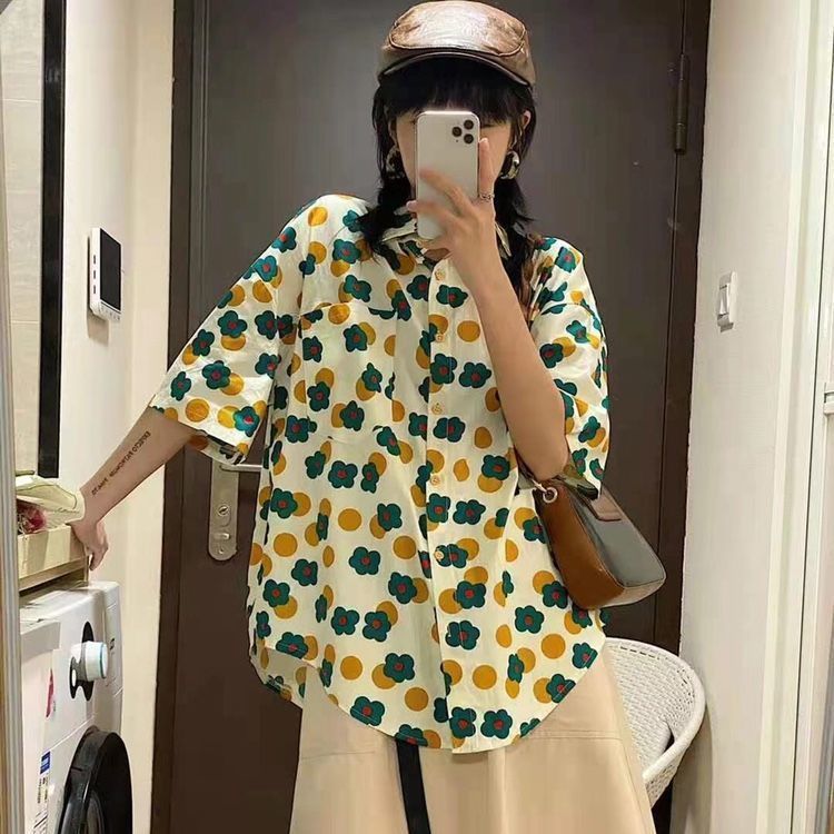 Áo Sơ Mi Vải Voan Tay Ngắn Dáng Rộng In Hoa Kiểu Hàn Quốc Xinh Xắn Cho Nữ