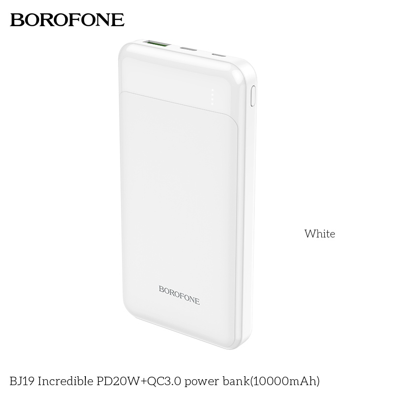 Pin sạc dự phòng 10000mAh BOROPHONE BJ19 sạc nhanh PD20W (cổng Type-C), có đèn báo LED, 1 cổng ra USB - Chính hãng