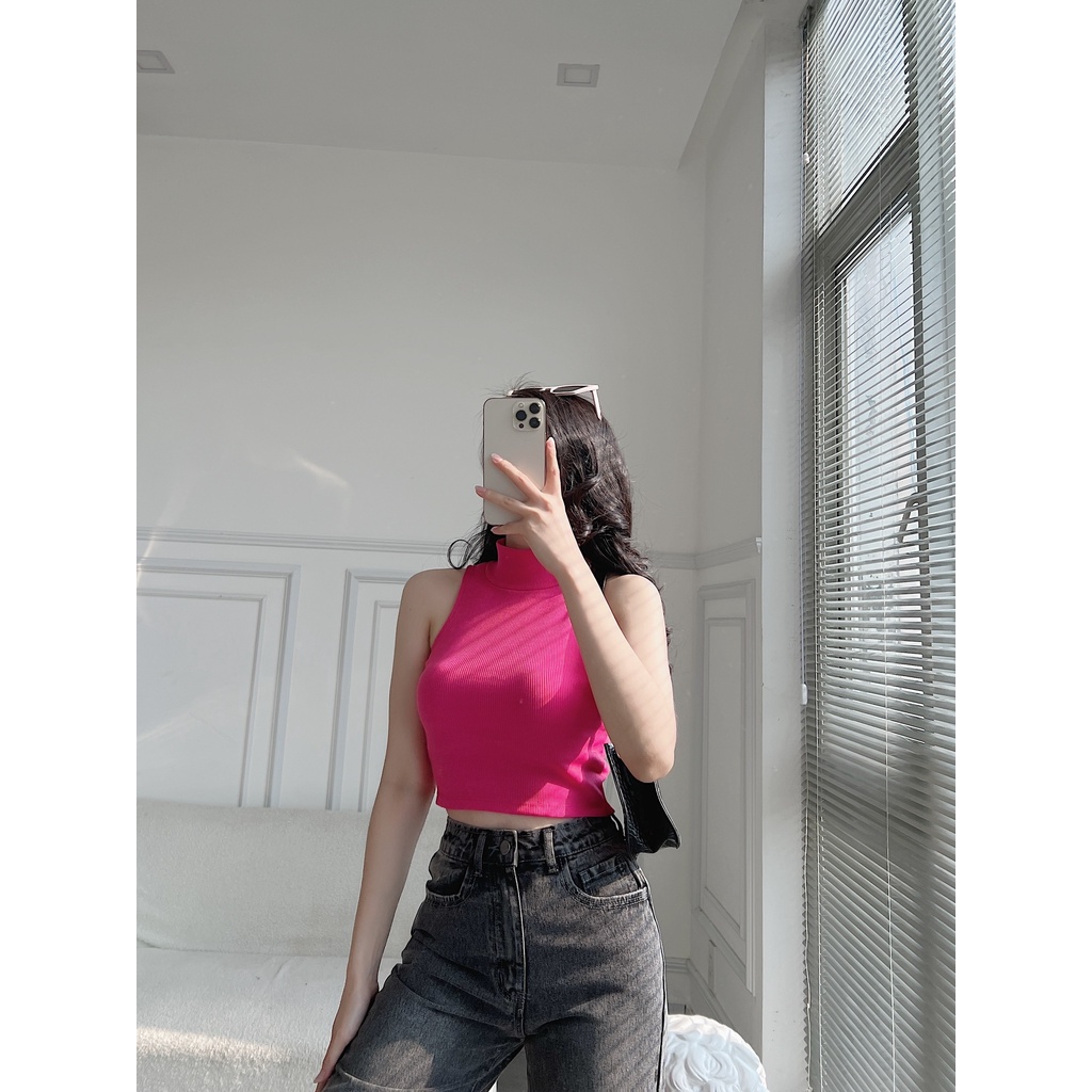 Áo croptop cổ lọ sát nách HEYBEE chất thun tăm gân siêu co giãn mềm mịn - EDEN SLEEVELESS TOP HAT10