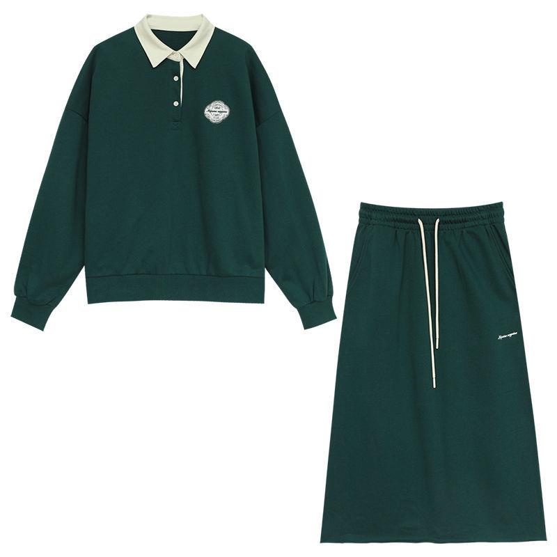 Bộ Áo Sweater Cổ Bẻ Thêu Họa Tiết Màu Sắc Tương Phản Phong Cách Hàn Quốc Thời Trang Mùa Thu Mới