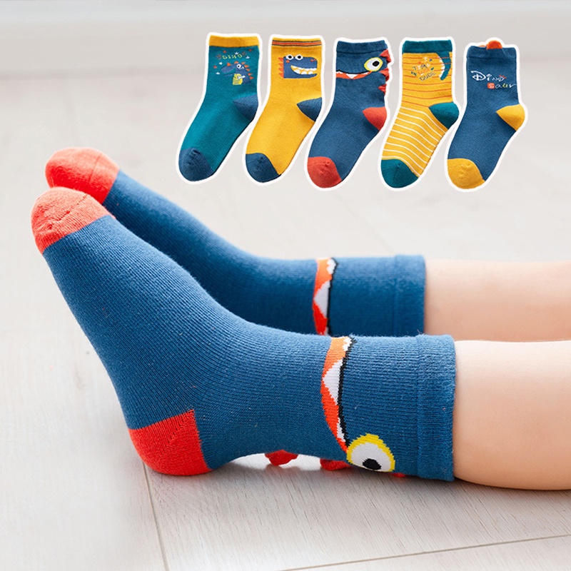 LJMOFA KIDS 5 đôi vớ trẻ em 1-12 tuổi vớ trẻ em vớ lớn đầu rồng nhện người hoạt hình 3d vớ tại hàn quốc hỗ trợ bán buôn thứ hai