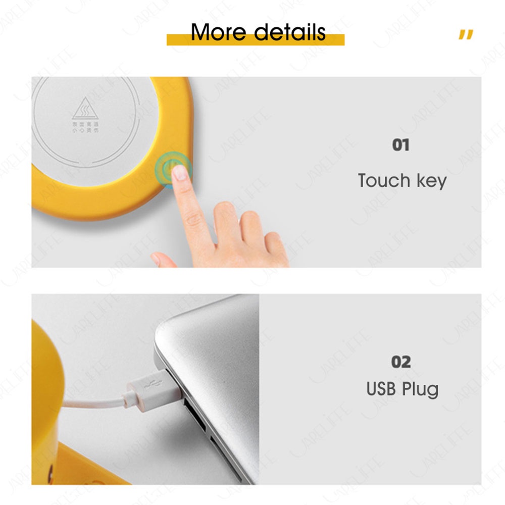 Uareliffe USB Heating Coaster Set With Ceramics Cup Spoon 55 Degree Temperature Coffee Mug Warmer