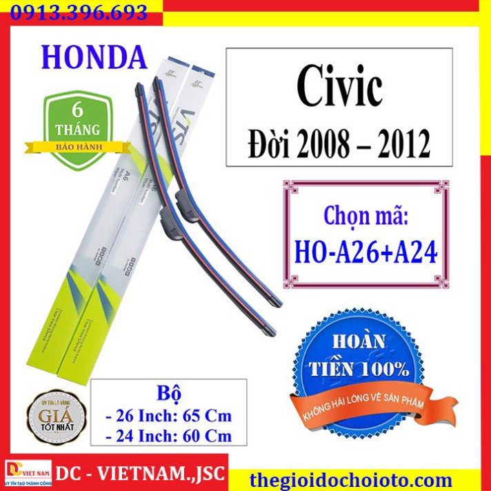 Sản Phẩm Bộ 2 thanh gạt nước mưa ô tô Honda Civic Đời 2008 - Đến 2012 - Và các dòng xe khác của HONDA .