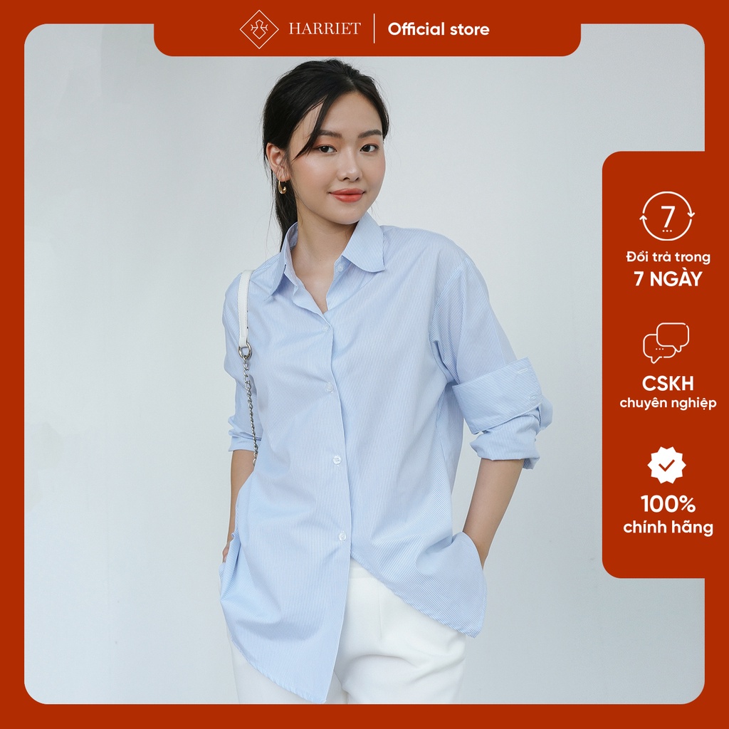 Áo sơ mi nữ kẻ xanh vạt chéo Skyline Harriet