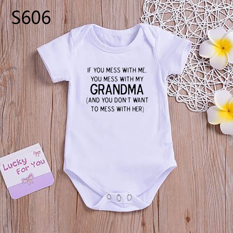Áo Liền Quần Ngắn Tay In Chữ i love my grandpa and grandpa Dễ Thương Thời Trang Mùa Hè Cho Bé Sơ Sinh