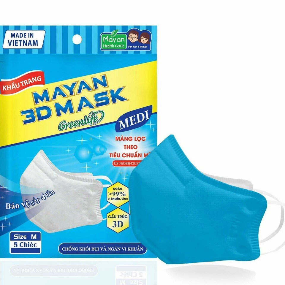 Khẩu Trang Y Tế Cao Cấp Cho Người Lớn Mayan 3D Mask - 5 chiếc/gói