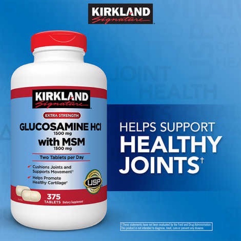 Viên uống bổ xương khớp Kirkland Glucosamine HCL 1500mg With MSM 1500mg Hộp 375 viên [Mỹ]