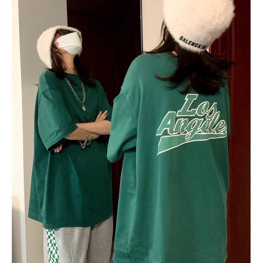 Set Kẻ Caro Xanh Los Angeles PEONYB Nữ [FREESHIP]  Bộ đồ quần culottes da cá kèm áo thun form rộng tay lỡ Ulzzang