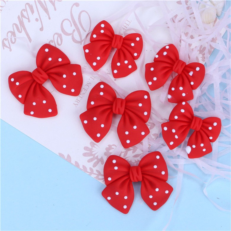 Charm (C378) slime/ Dụng Cụ Charm Trang Trí [Ko Keo &amp; Nút] Hình Nơ Màu Đỏ Chấm Bi