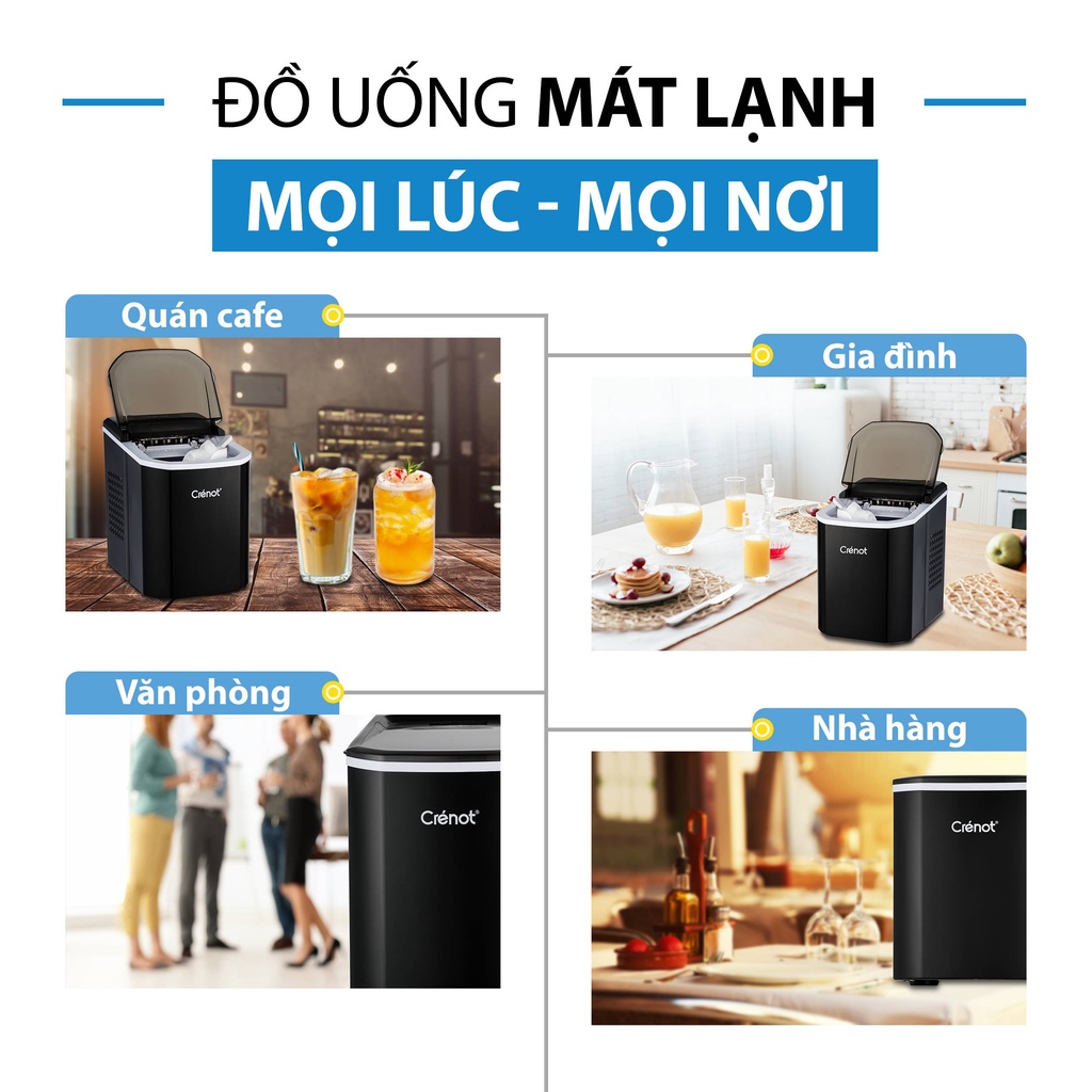 Máy Làm Đá Viên Crenot Vortex Z6 Tủ Đá Giữ Nhiệt Mini Gia Đình Tạo Đá Siêu Tốc Trong 9 - 15 Phút Bảo Hành 12 Tháng