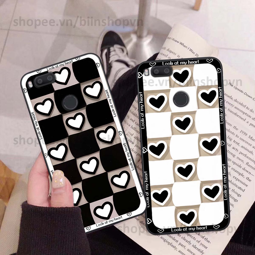 Ốp Xiaomi Mi A1 caro trái tim nhiều màu sắc, đầy cá tính, khẳng định phong cách