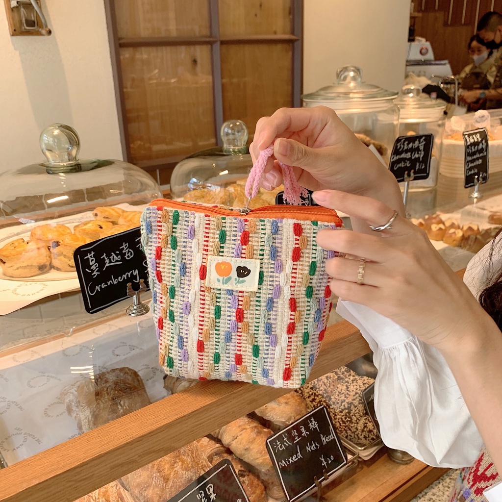 Túi Đựng Bút Chì / Mỹ Phẩm Mini Bằng Vải Canvas Màu Cầu Vồng Thời Trang Dành Cho Học Sinh