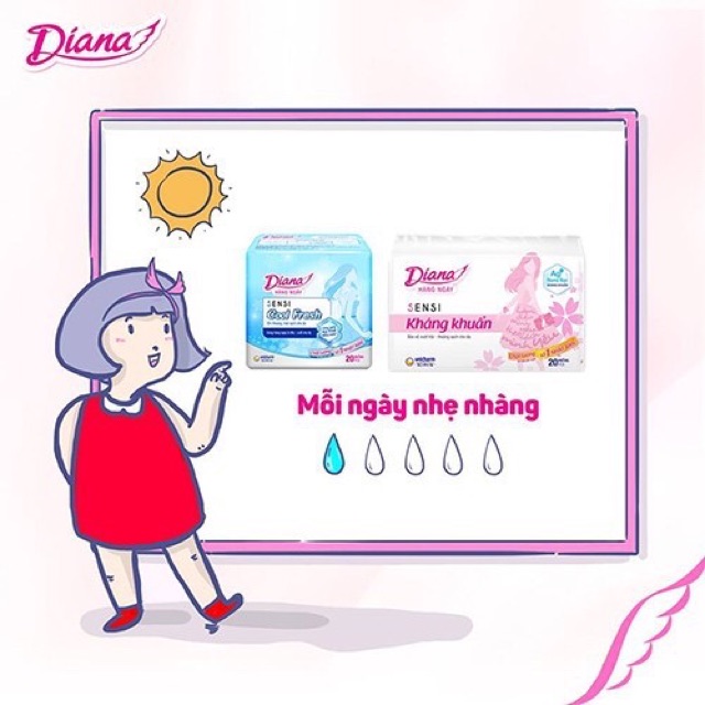 Lốc 6 gói băng vệ sinh Diana Sensi Cool Fresh siêu mỏng cánh 23cm