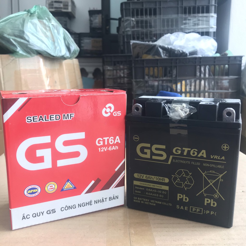 Ắc quy khô GS GT6A (12V-6Ah) | Bình ắc quy xe máy Dream, Mio, Jupiter, Sirius, Taurus, Smart, Viva, Wave...