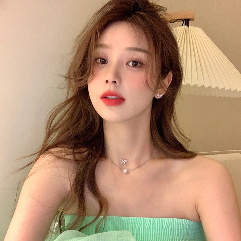 Khuyên Tai Hình Bướm Hai Lớp Đính Đá Zircon Đơn Giản Phong Cách Hàn Quốc Thời Trang Cho Nữ