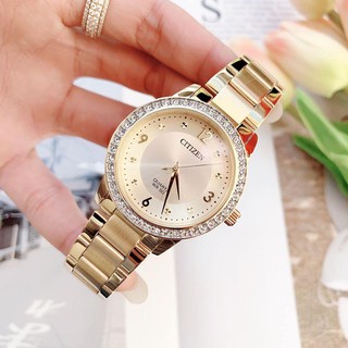Đồng hồ nữ citizen el3092-86p gold - máy quartz pin - kính khoáng cứng