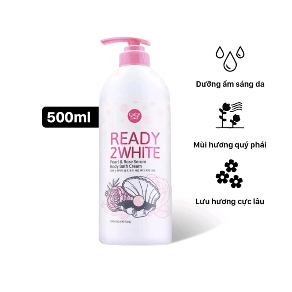 01 Chai Sữa Tắm Trắng Da Tinh Chất Ngọc trai & Hoa Hồng Cathy Doll Pearl & Rose Serum Body Bath Cream Thái Lan 500ml